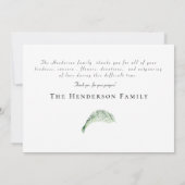 Eenvoudige Tropische Foliage Funeral Dank je Bedankkaart (Achterkant)