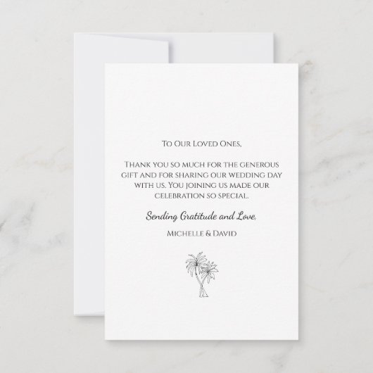Eenvoudige Tropische Palmbomen Destination Wedding Bedankkaart (Achterkant)