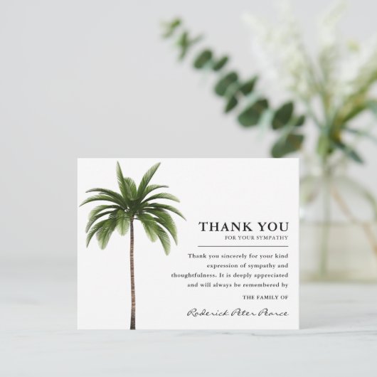 Eenvoudige tropische palmboom | Begrafenis Bedankkaart (Staand voorkant)