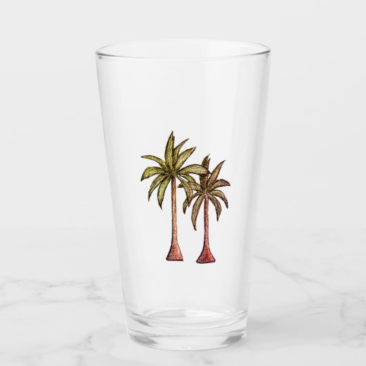 Eenvoudige Tropische Strand Palmbomen Tekenen Zome Glas (Voorkant)