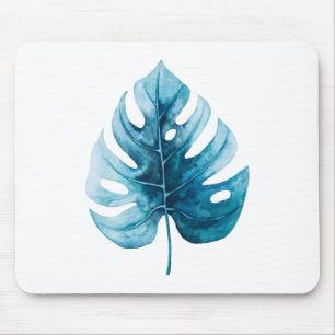 Eenvoudige Tropische Waterverf Blauw Blad Muismat