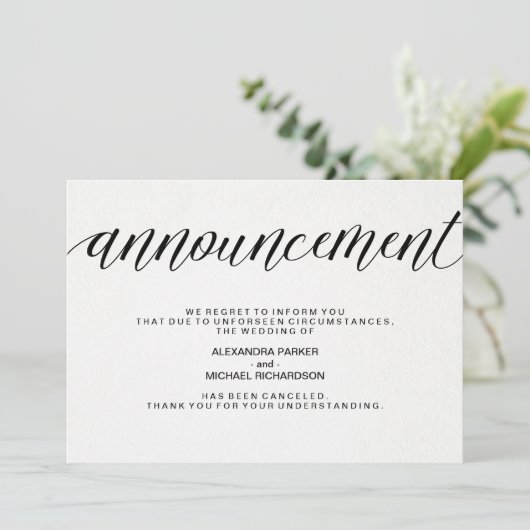 Eenvoudige trouwannuleringsaankondiging aankondiging (Staand voorkant)