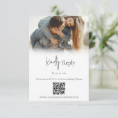 Eenvoudige Trouwfoto QR-code RSVP Kaartje (Staand voorkant)