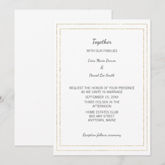 Eenvoudige trouwkaart met gouden rand kaart (Voorkant / Achterkant)