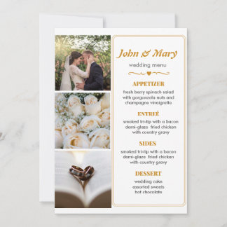 Eenvoudige trouwmenu met foto's kaart