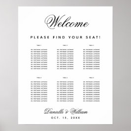 Eenvoudige trouwtafel 6 Tafel Zwart & Wit zitplaat Poster
