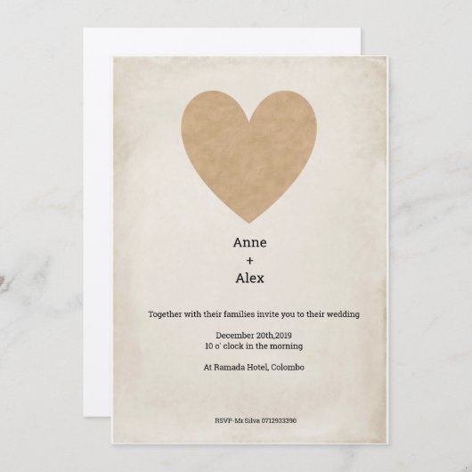 Eenvoudige trouwuitnodiging kaart (Voorkant / Achterkant)