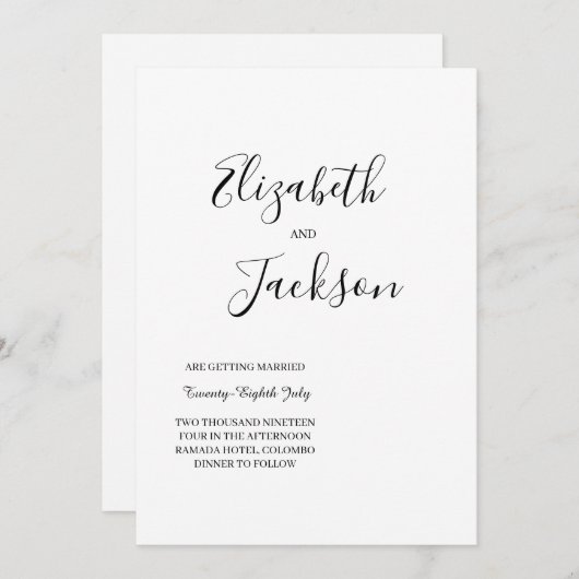 Eenvoudige trouwuitnodiging kaart (Voorkant / Achterkant)