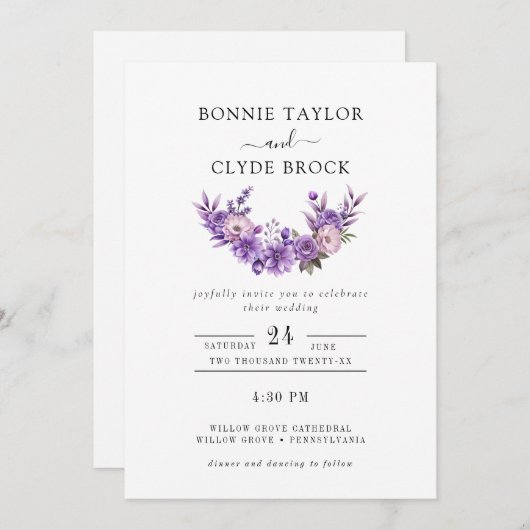 Eenvoudige Trouwuitnodiging met Delicate Bloemkuns Save The Date (Voorkant / Achterkant)