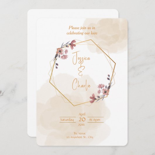 Eenvoudige trouwuitnodiging met neutrale kleuren kaart (Voorkant / Achterkant)