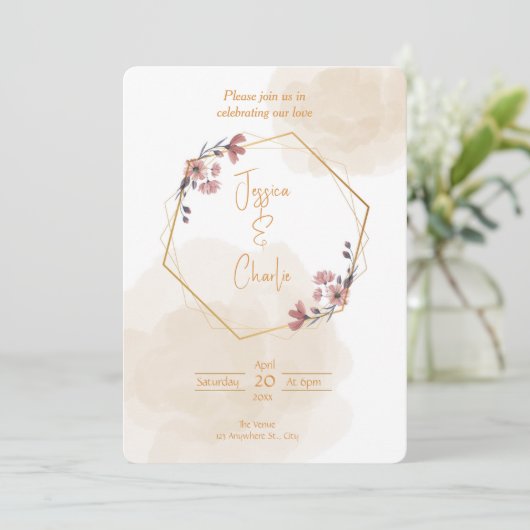 Eenvoudige trouwuitnodiging met neutrale kleuren kaart (Staand voorkant)