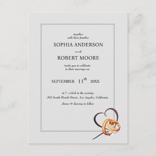 eenvoudige trouwuitnodiging met trouwringen uitnodiging briefkaart (Voorkant)