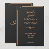 Eenvoudige trouwuitnodiging, zwart en goud kaart (Voorkant / Achterkant)