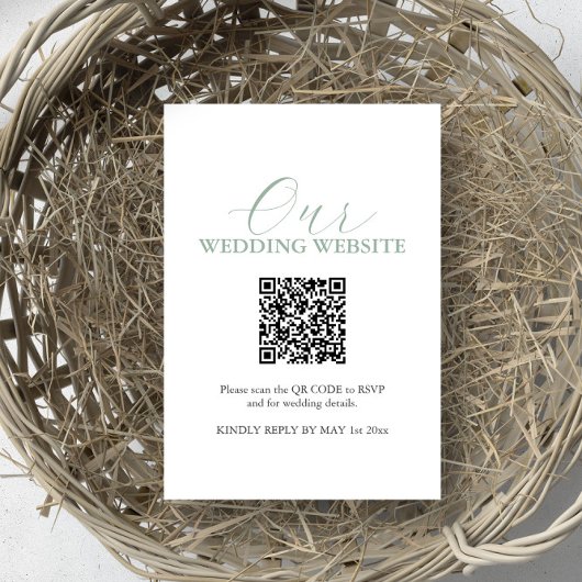 Eenvoudige trouwwebsite RSVP-kaart met QR-code Kaart