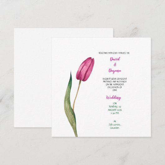 Eenvoudige tulp bloem uitnodiging (Voorkant / Achterkant)