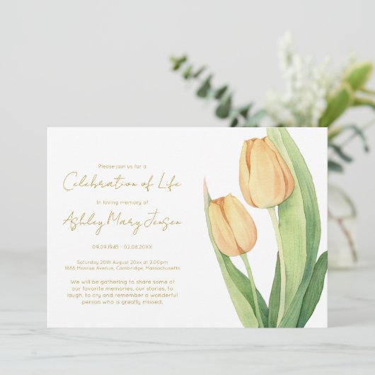 Eenvoudige Tulp Levensviering Uitvaart Kaart (Staand voorkant)