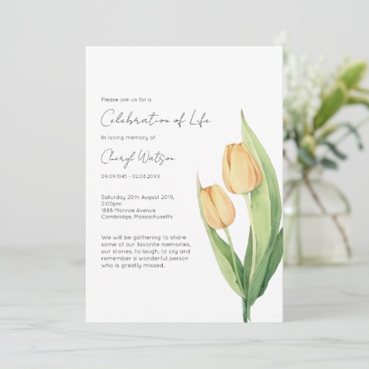 Eenvoudige Tulp Levensviering Uitvaart Kaart (Staand voorkant)