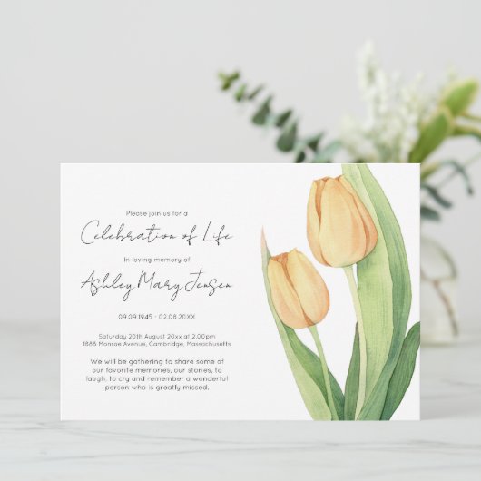 Eenvoudige Tulp Levensviering Uitvaart Kaart (Staand voorkant)