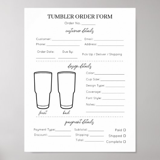 Eenvoudige Tumbler Mok Cup Business Order Formulie Poster (Voorkant)