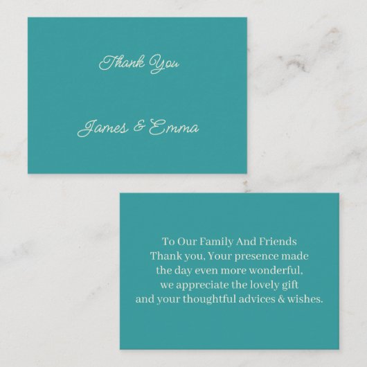 Eenvoudige Turquoise Aangepaste Trouw Dank Je Notitiekaartje (Voorkant / Achterkant)
