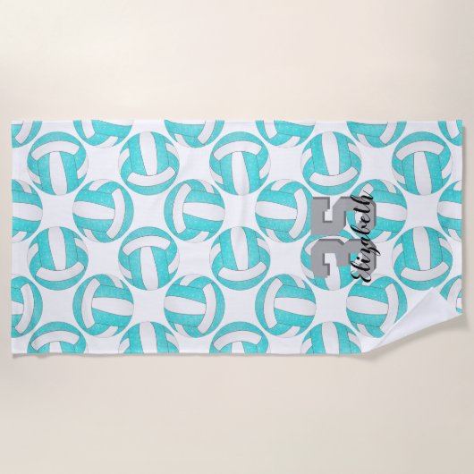 Eenvoudige turquoise blauw wit volleybal schattig  strandlaken (Voorkant)