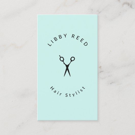 Eenvoudige Turquoise Blauwe Haarstylist Schaarsalo Visitekaartje (Voorkant)