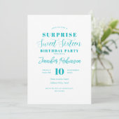 Eenvoudige turquoise foto SURPRISE Sweet 16 Kaart (Staand voorkant)