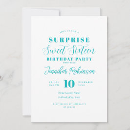 Eenvoudige turquoise foto SURPRISE Sweet 16 Kaart