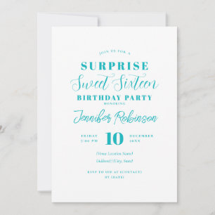 Eenvoudige turquoise foto SURPRISE Sweet 16 Kaart