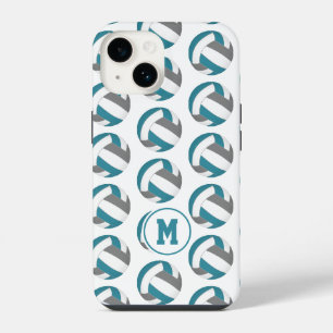 eenvoudige turquoise grijze volleybal meisjes mono iPhone 14 hoesje