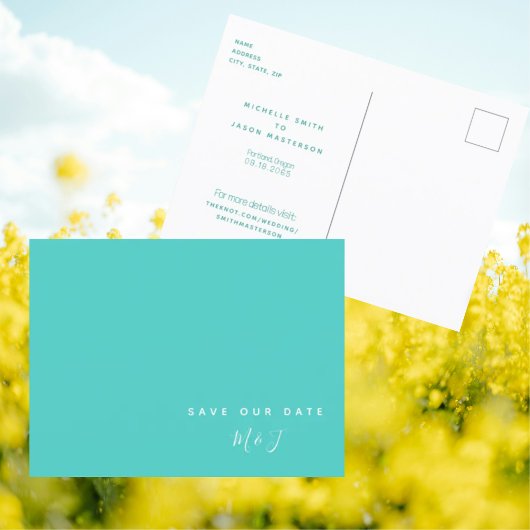 Eenvoudige Turquoise Trouw Save the Date Postkaart