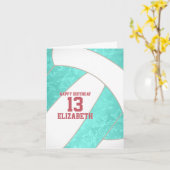 eenvoudige turquoise witte volleybal verjaardagswe kaart (Gele Bloem)