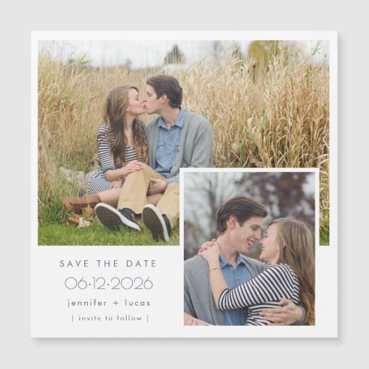 Eenvoudige twee foto bruiloft opslaan van de datum magnetische uitnodiging (Voorkant)