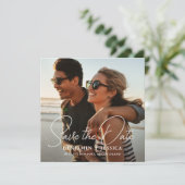 Eenvoudige twee foto kalligrafie bruiloft Save the (Staand voorkant)