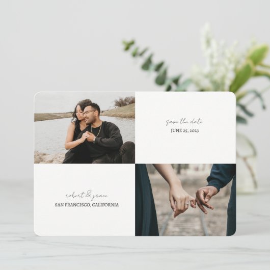 Eenvoudige twee foto Sla de datum Kaart op (Staand voorkant)