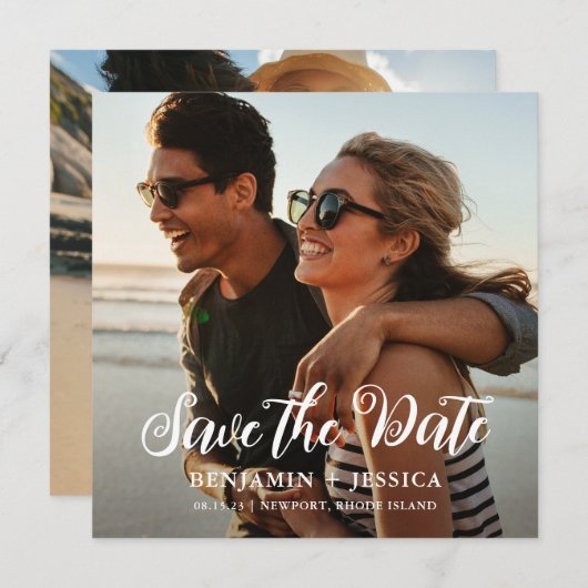 Eenvoudige twee foto's bruiloft Save the Date (Voorkant / Achterkant)