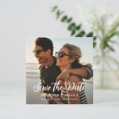 Eenvoudige twee foto's bruiloft Save the Date (Staand voorkant)