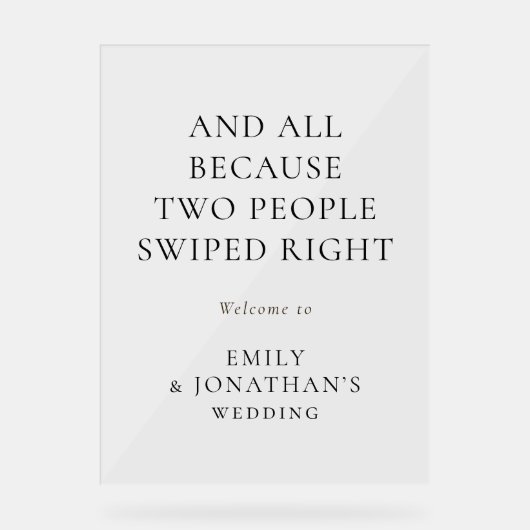 Eenvoudige twee mensen veegden recht welkom bruilo acryl bord (Voorkant)