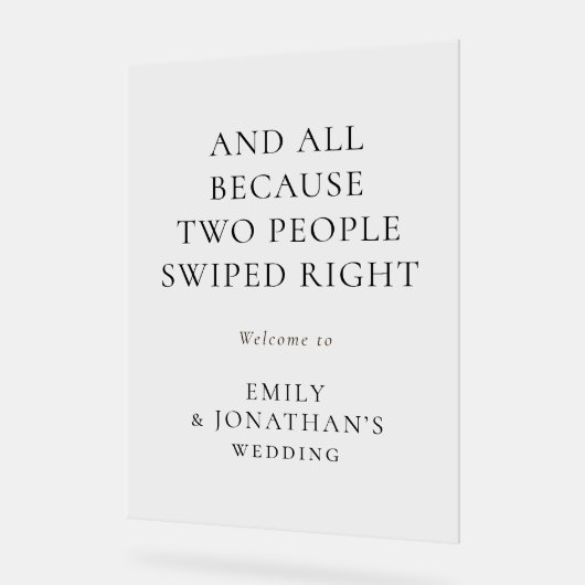 Eenvoudige twee mensen veegden recht welkom bruilo acryl bord (Hoek)