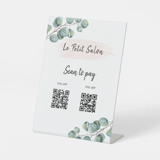 Eenvoudige twee QR-codes scannen om Eucalyptus Sal Reclamebord Met Voetstuk (Voorkant)