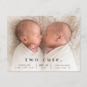 Eenvoudige Twee Schattige Foto Tweeling Geboorteaa Briefkaart