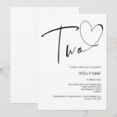 Eenvoudige tweede verjaardag uitnodiging twee hart (Voorkant / Achterkant)