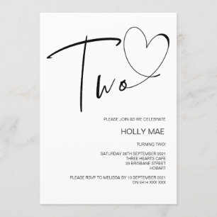 Eenvoudige tweede verjaardag uitnodiging twee hart