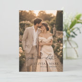 Eenvoudige tweezijdige foto moderne script elega save the date (Staand voorkant)