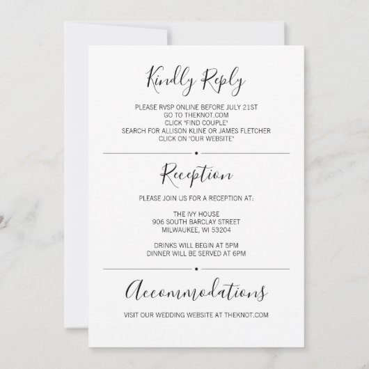 Eenvoudige tweezijdige uitnodiging met online RSVP (Achterkant)