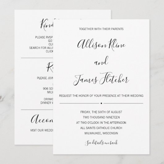 Eenvoudige tweezijdige uitnodiging met online RSVP (Voorkant / Achterkant)