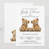 Eenvoudige Twins Waterverf Kleine Beren Baby showe Kaart (Voorkant / Achterkant)