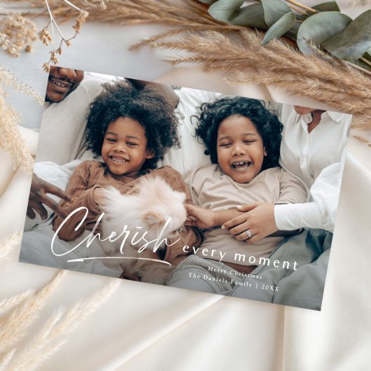Eenvoudige Type Cherish Script Foto Kerstkaart