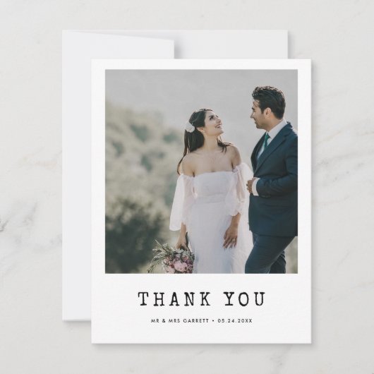 Eenvoudige typemachine trouwfoto dank u kaart (Voorkant)