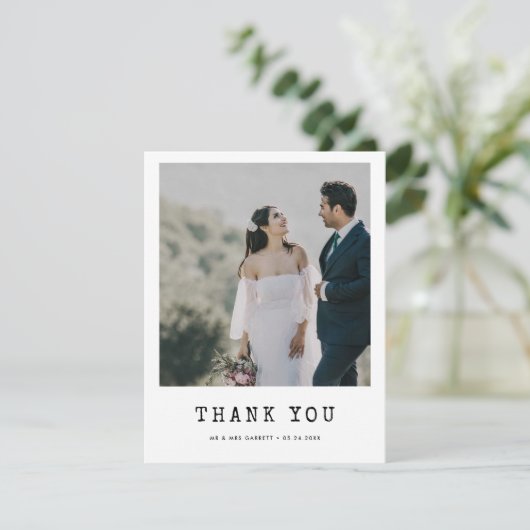 Eenvoudige typemachine trouwfoto dank u kaart (Staand voorkant)